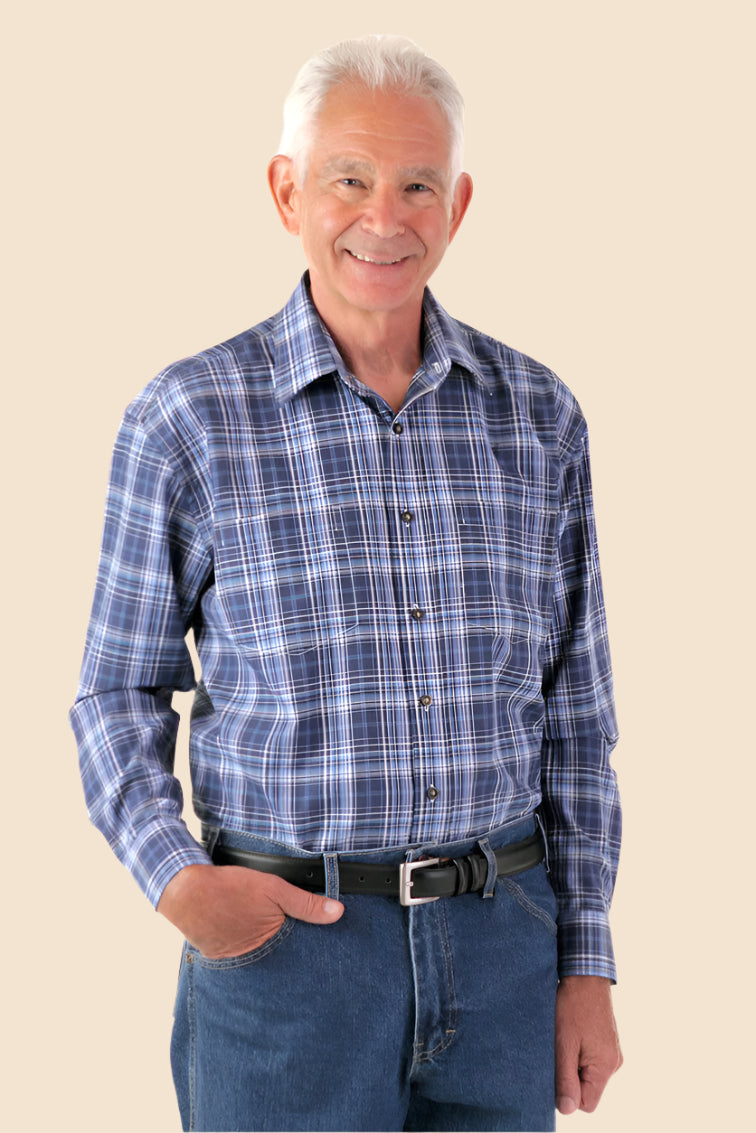 Long Sleeve Sport Shirt With VELCRO® Fasteners for men by Buck & Buck in Navy, and available in different sizes. This tops item is part of our shirts collection.