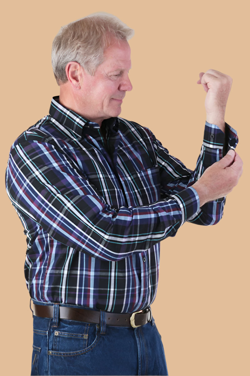 Long Sleeve Sport Shirt With VELCRO® Fasteners for men by Buck & Buck in Navy, and available in different sizes. This tops item is part of our shirts collection.