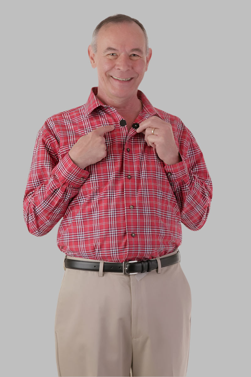 Long Sleeve Sport Shirt With VELCRO® Fasteners for men by Buck & Buck in Red, and available in different sizes. This tops item is part of our shirts collection.