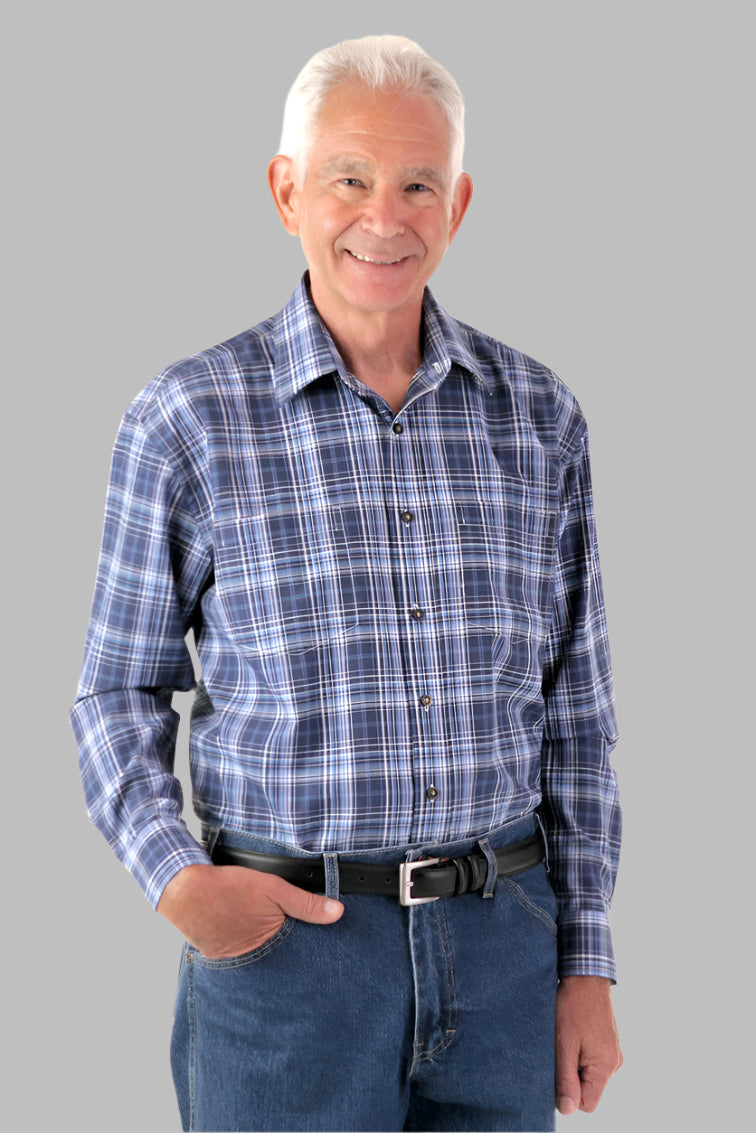 Long Sleeve Snap Back Sport Shirt for men by Buck & Buck in Navy, and available in different sizes. This tops item is part of our shirts collection.