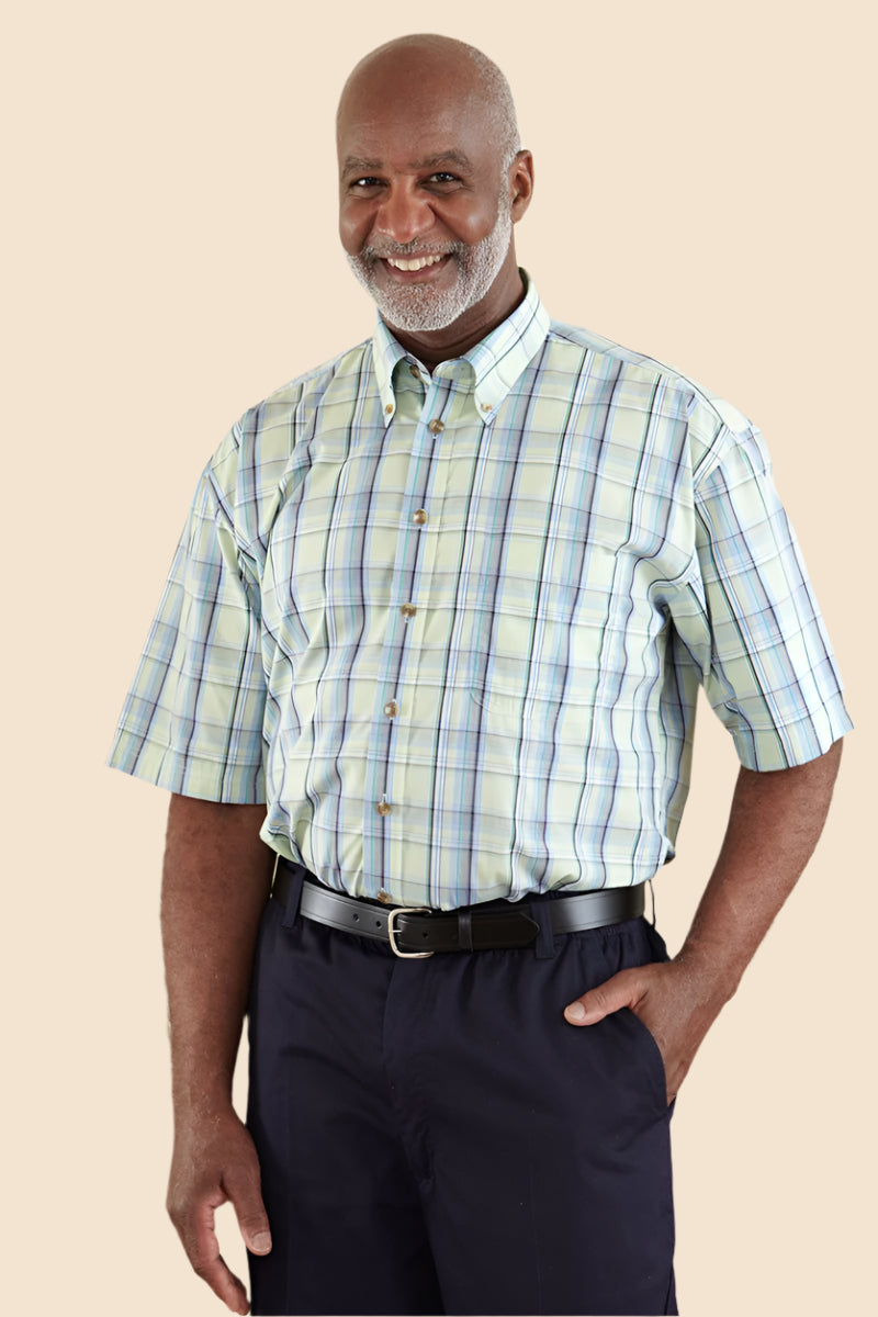 Men's Short-Sleeve Snap Back Sport Shirt by Buck & Buck in Blue, and available in different sizes. This tops item is part of our shirts collection.