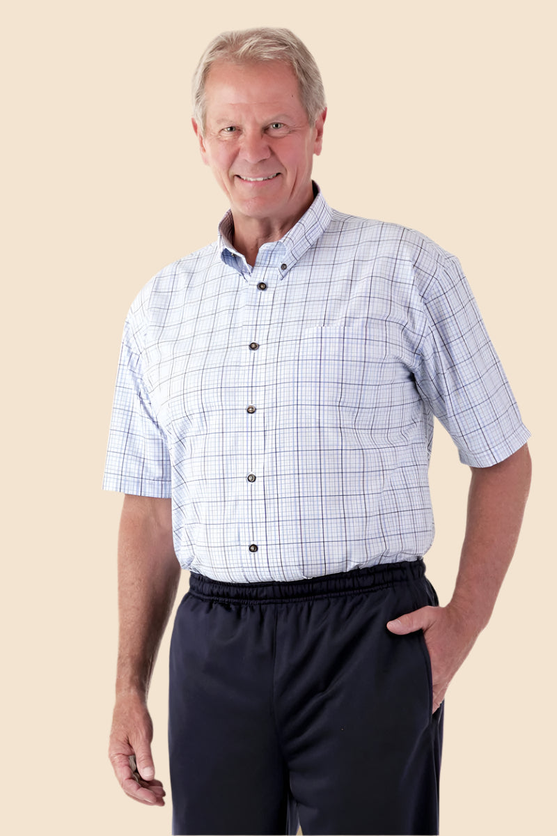 Men's Short-Sleeve Snap Back Sport Shirt by Buck & Buck in Tan/Beige, and available in different sizes. This tops item is part of our shirts collection.