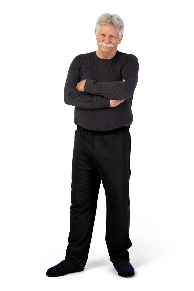 Men's Side Zip Knit Pants by Buck & Buck in Black, and available in different sizes. This bottoms item is part of our trousers collection.