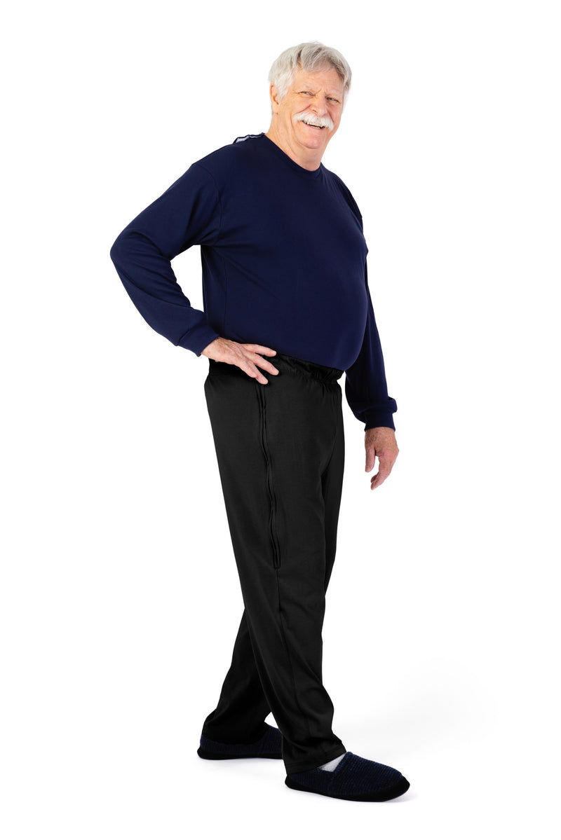 Men's Side Zip Knit Pants by Buck & Buck in Black, and available in different sizes. This bottoms item is part of our trousers collection.