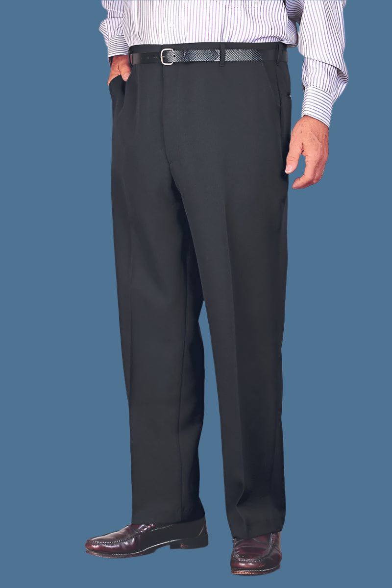 Men's Polyester Dress Slacks VELCRO® Fasteners Fly by Buck & Buck in Black, and available in different sizes. This bottoms item is part of our trousers collection.