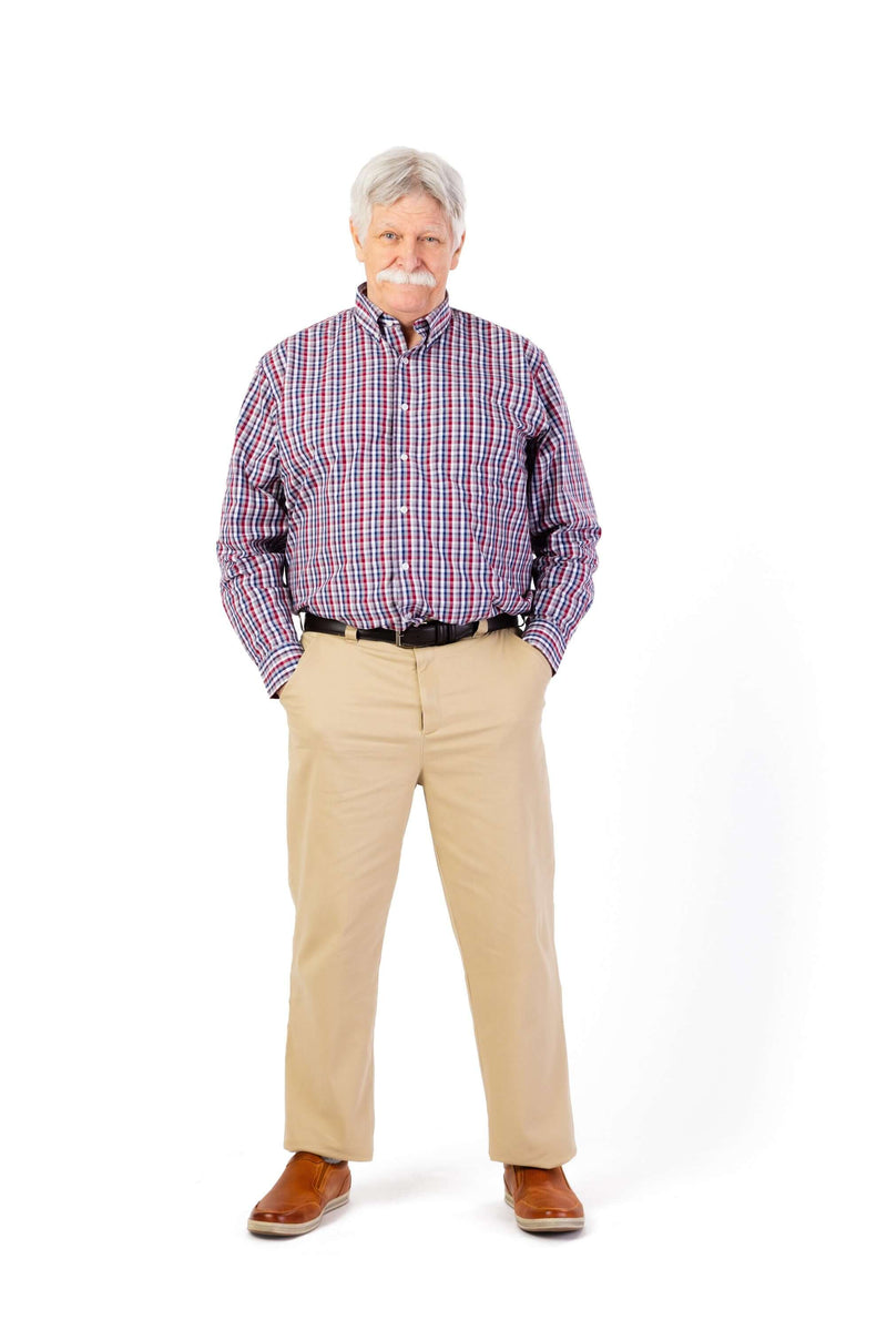 Men's Elastic Waist Pants by Buck & Buck in Khaki, and available in different sizes. This bottoms item is part of our trousers collection.