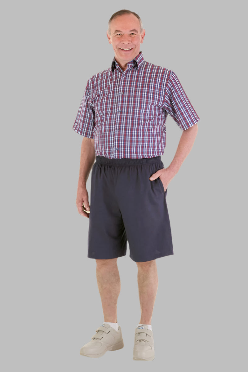 Men's Knit Shorts by Buck & Buck in Navy, and available in different sizes. This bottoms item is part of our jogger shorts collection.