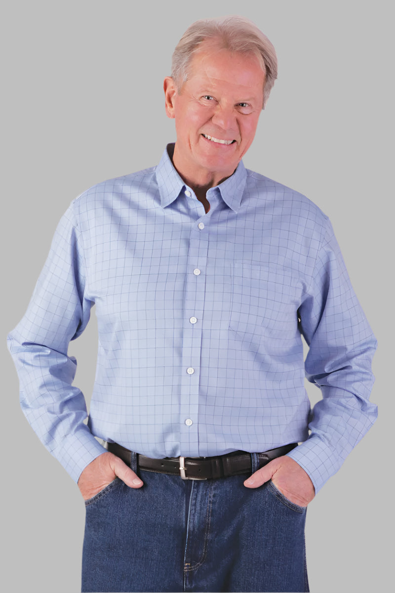 Windowpane Shirt With VELCRO® Fasteners for men by Buck & Buck in Blue, and available in different sizes. This tops item is part of our shirts collection.