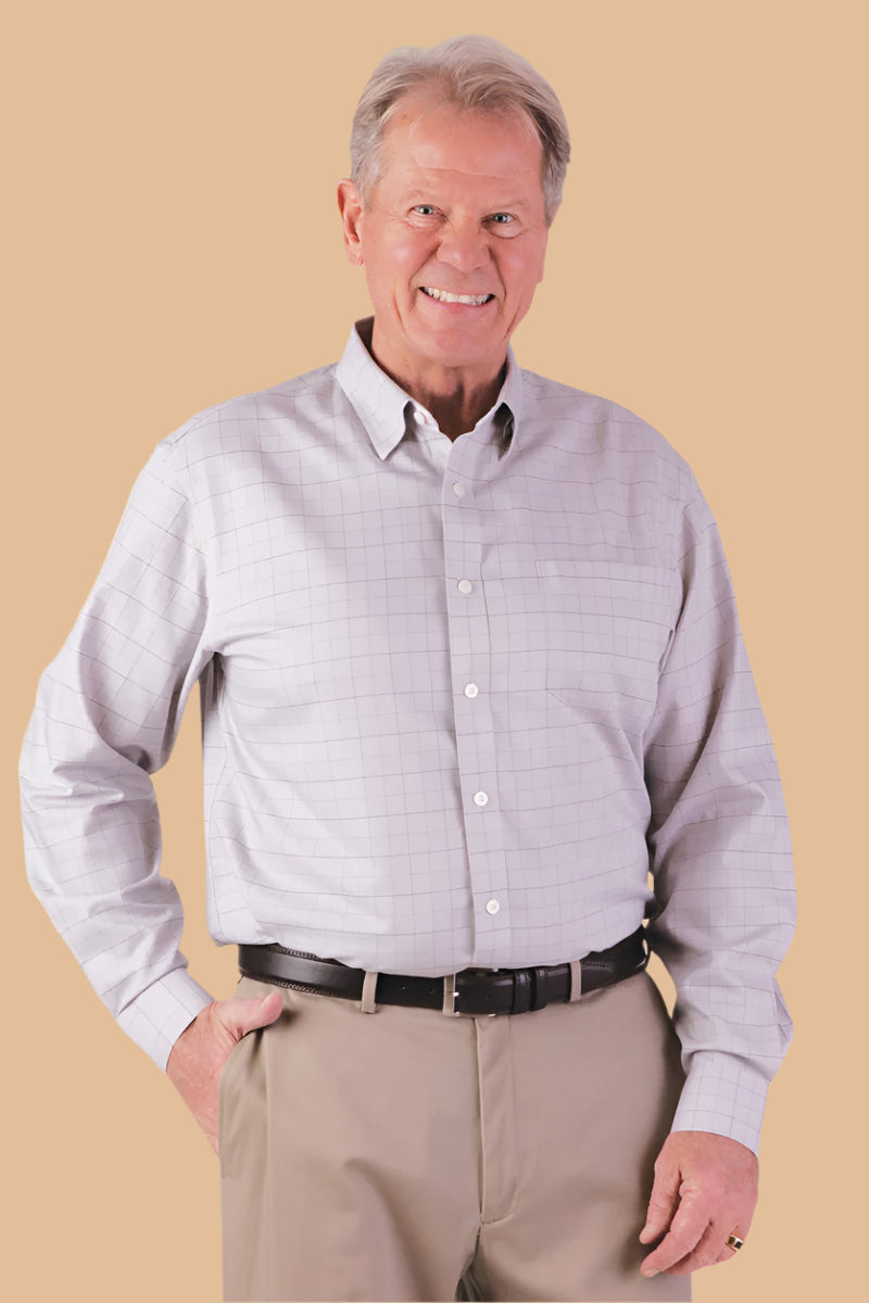 Windowpane Shirt With VELCRO® Fasteners for men by Buck & Buck in Gray, and available in different sizes. This tops item is part of our shirts collection.