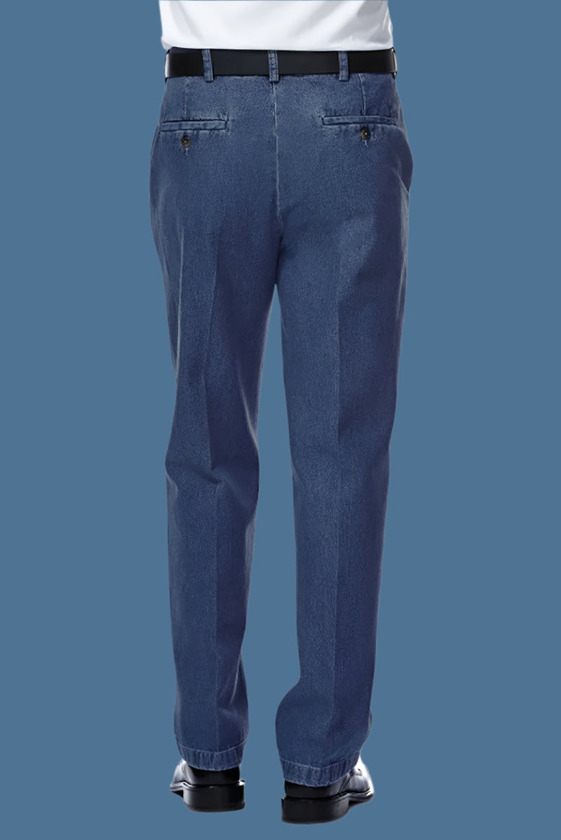 Men's Haggar Denim Slacks by Buck & Buck in Denim, and available in different sizes. This bottoms item is part of our trousers collection.