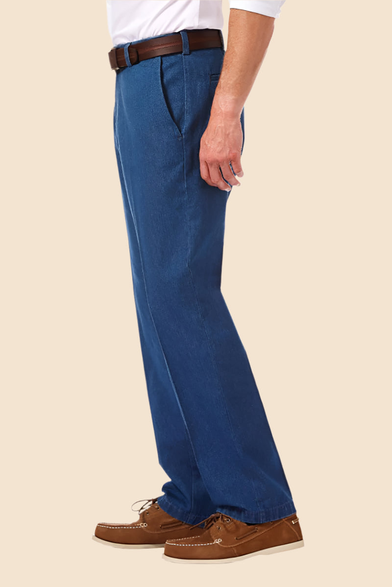 Men's Haggar Denim Slacks by Buck & Buck in Denim, and available in different sizes. This bottoms item is part of our trousers collection.