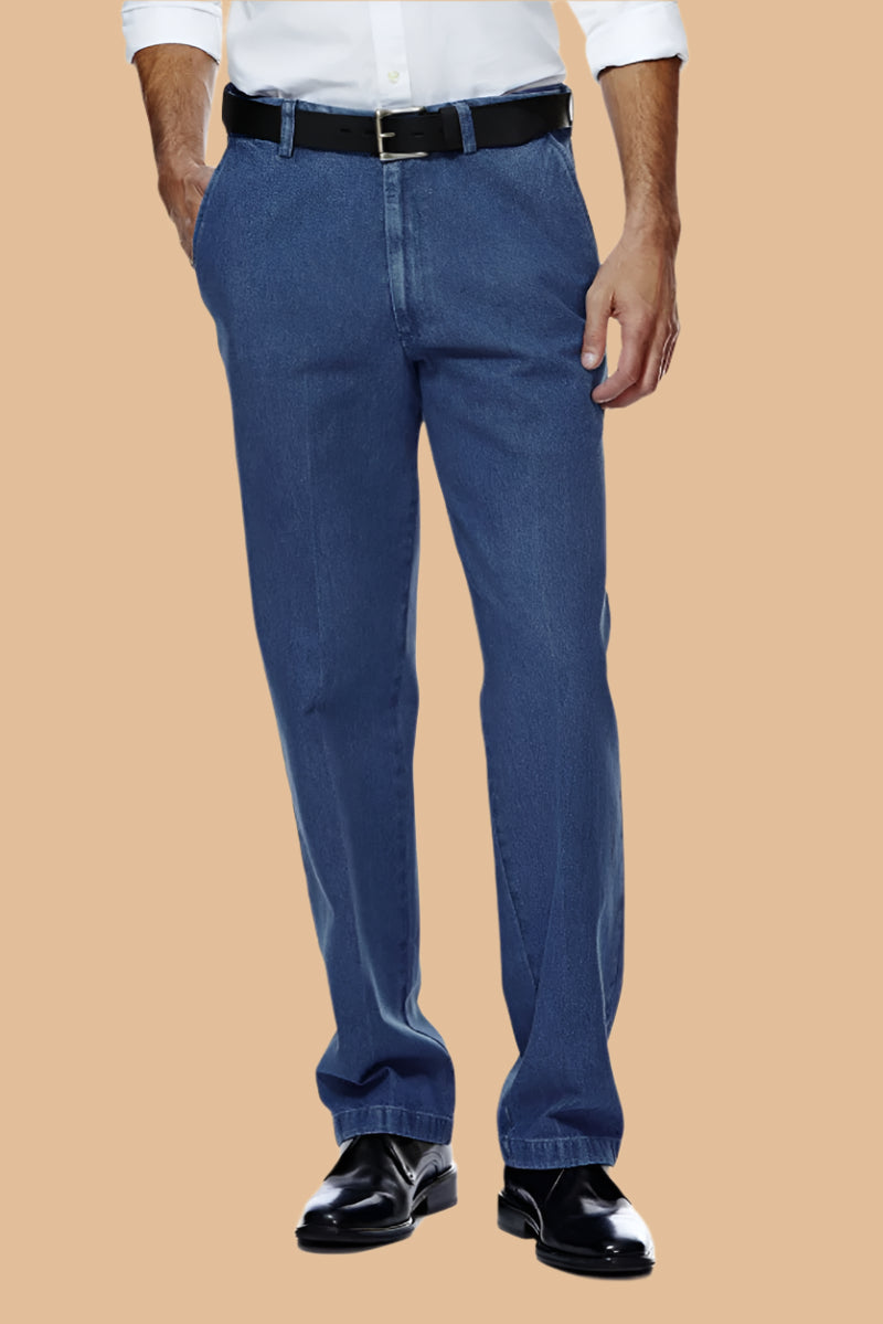 Men's Haggar Denim Slacks by Buck & Buck in Denim, and available in different sizes. This bottoms item is part of our trousers collection.