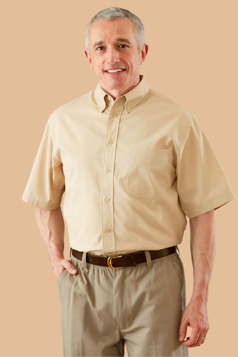 Short Sleeve Stain Resistant Shirt With VELCRO® Fasteners for men by Buck & Buck in Red, and available in different sizes. This tops item is part of our shirts collection.