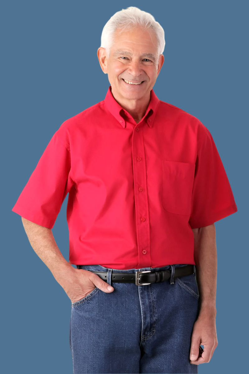 Short Sleeve Stain Resistant Shirt With VELCRO® Fasteners for men by Buck & Buck in Red, and available in different sizes. This tops item is part of our shirts collection.