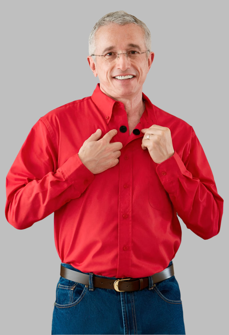 Long Sleeve Stain Resistant Shirt With VELCRO® Fasteners for men by Buck & Buck in Red, and available in different sizes. This tops item is part of our shirts collection.
