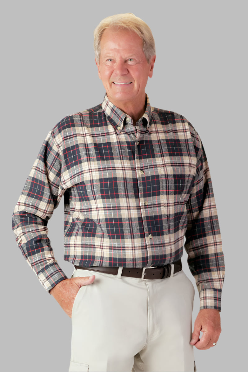 Flannel Shirt With VELCRO® Fasteners for men by Buck & Buck in tan/beige, and available in different sizes. This tops item is part of our shirts collection.