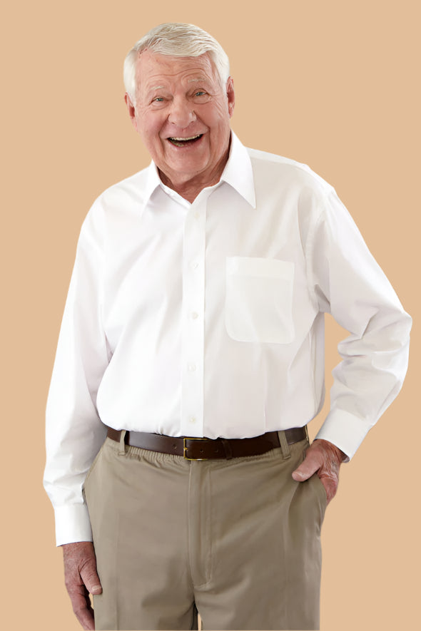 Long Sleeve Dress Shirt With VELCRO® Fasteners (Open Collar) for men by Buck & Buck in White, and available in different sizes. This tops item is part of our shirts collection.