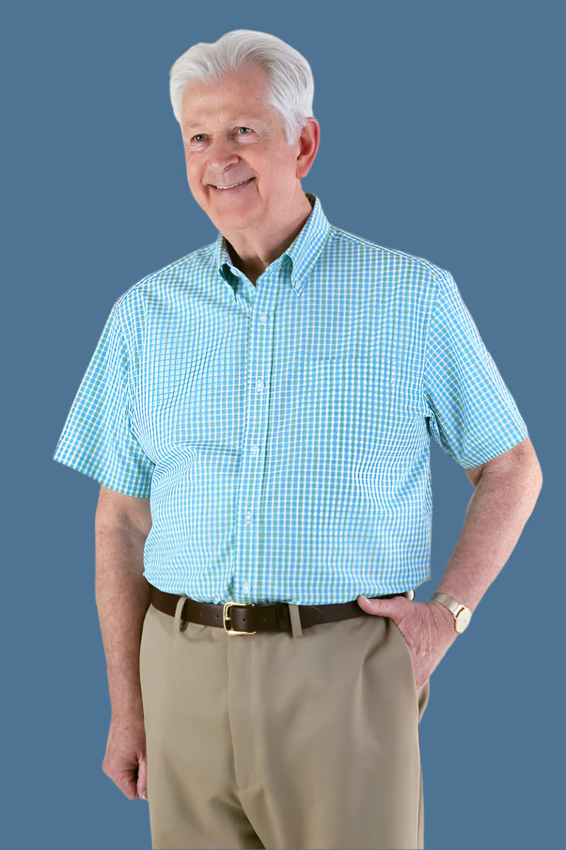 Short Sleeve Gingham Shirt With VELCRO® Fasteners for men by Buck & Buck in Gray, and available in different sizes. This tops item is part of our shirts collection.