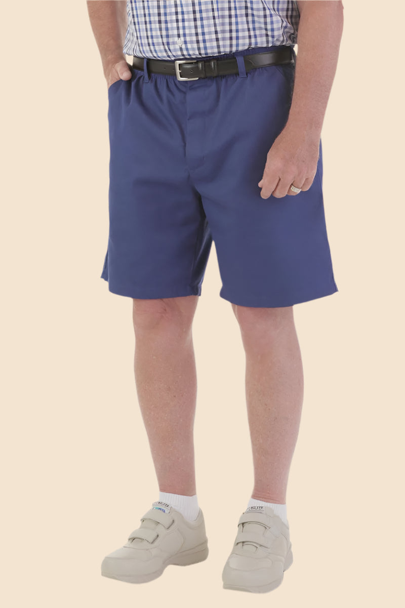 Men's Elastic Waist VELCRO® Fastener Fly Shorts by Buck & Buck in Black, and available in different sizes. This bottoms item is part of our shorts collection.