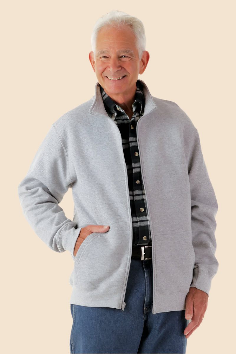 Men's Zip Front Fleece Zip-Up by Buck & Buck in Gray, and available in different sizes. This tops item is part of our cardigans collection.