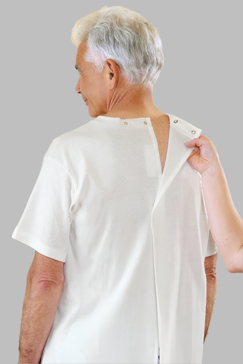 Men's Crew Neck Snap Back T-Shirt by Buck & Buck in White, and available in different sizes. This tops item is part of our t-shirts collection.