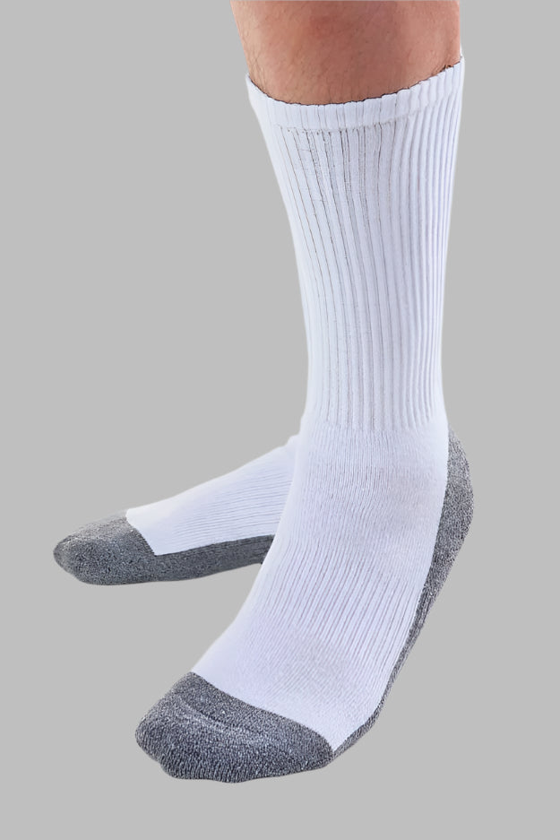 Men's Cotton Crew Socks by Buck & Buck in White, and available only in a one-size option. This socks & hosiery item is part of our crew socks collection.