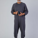 Men's Knicker Back-Zip Sleep Suit by Buck & Buck in charcoal, and available in different sizes. This one-piece garments item is part of our sleepwear & loungewear collection.
