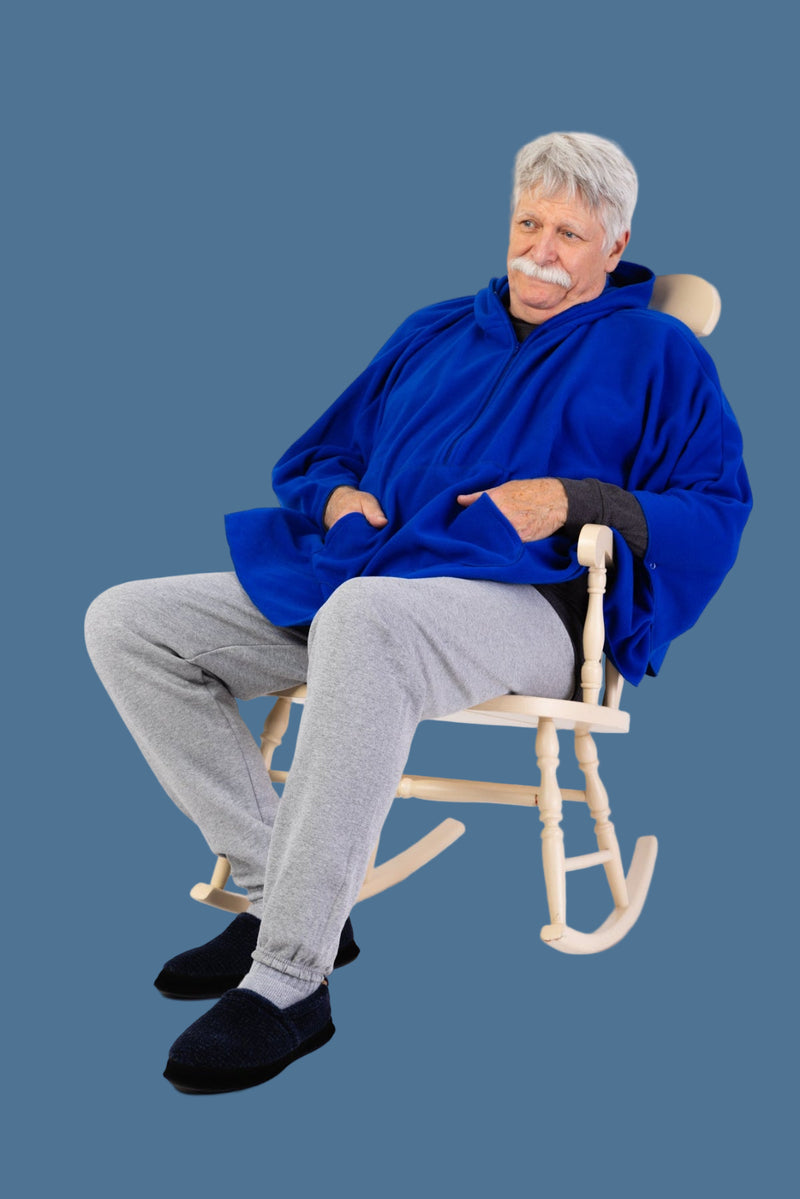 Men's Fleece Poncho by Buck & Buck in Royal, and available only in a one-size option. This outerwear & layering item is part of our ponchos collection.