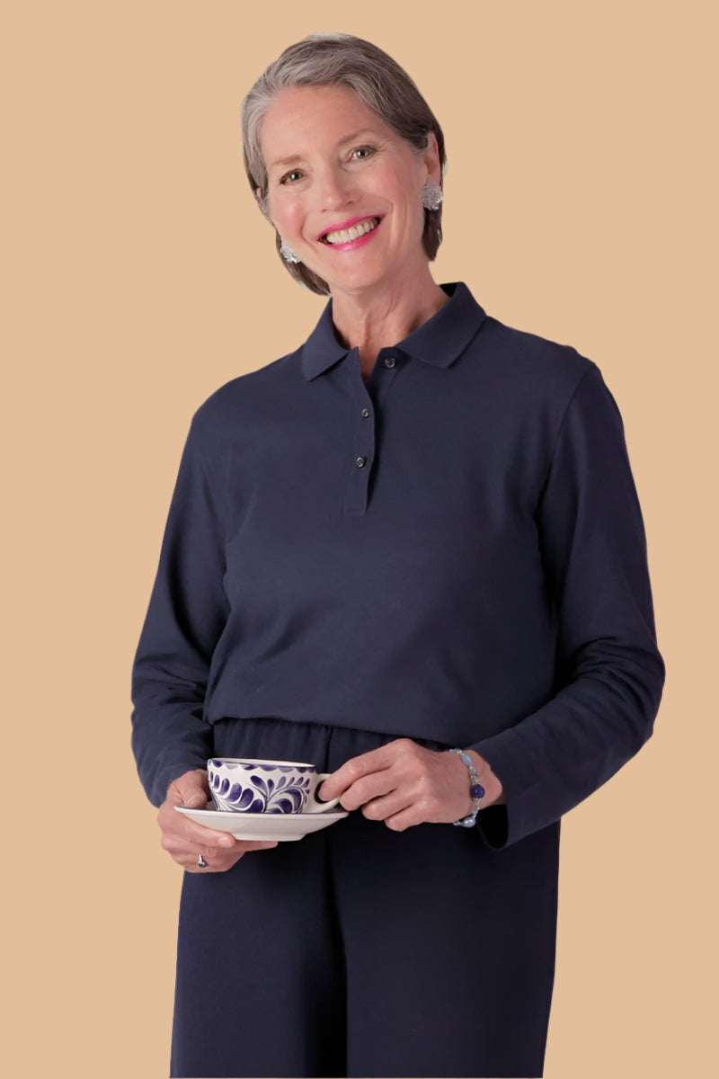 Women's Long Sleeve Polo Shirt by Buck & Buck in Navy, and available in different sizes. This tops item is part of our polos collection.