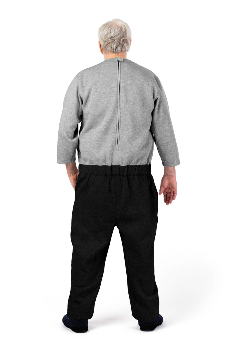 Men's Long Sleeve Fleece Jumpsuit by Buck & Buck in Gray Top/Black Pants, and available in different sizes. This one-piece garments item is part of our one-pieces collection.