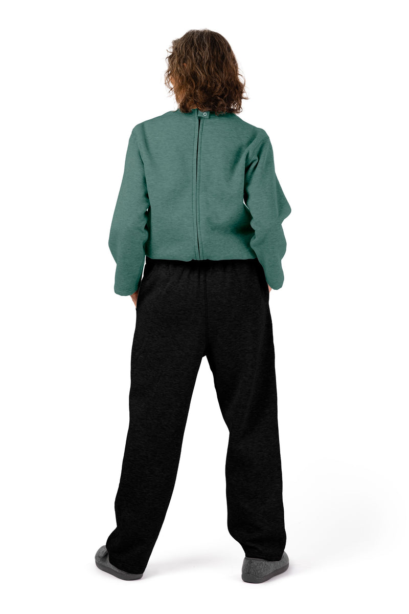 Women's Long Sleeve Fleece Jumpsuit by Buck & Buck in Green Top/Black Pants, and available in different sizes. This one-piece garments item is part of our one-pieces collection.
