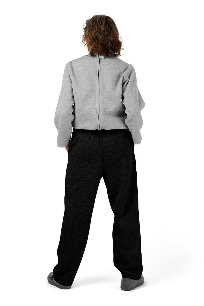 Women's Long Sleeve Fleece Jumpsuit by Buck & Buck in Gray Top/Black Pants, and available in different sizes. This one-piece garments item is part of our one-pieces collection.