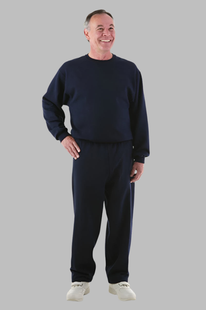 Men's Basic Sweat Jumpsuit by Buck & Buck in navy, and available in different sizes. This one-piece garments item is part of our one-pieces collection.