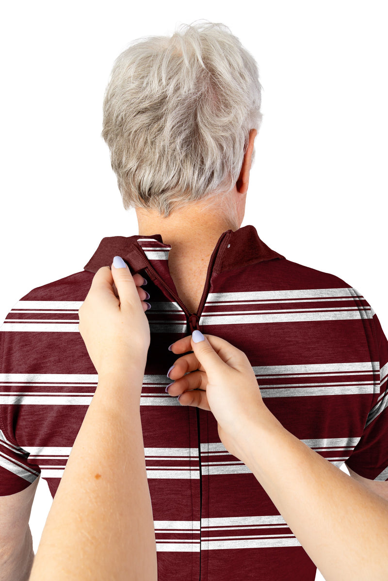 Men's Polo Jumpsuit by Buck & Buck in Burgundy Top/Black Pants, and available in different sizes. This one-piece garments item is part of our one-pieces collection.