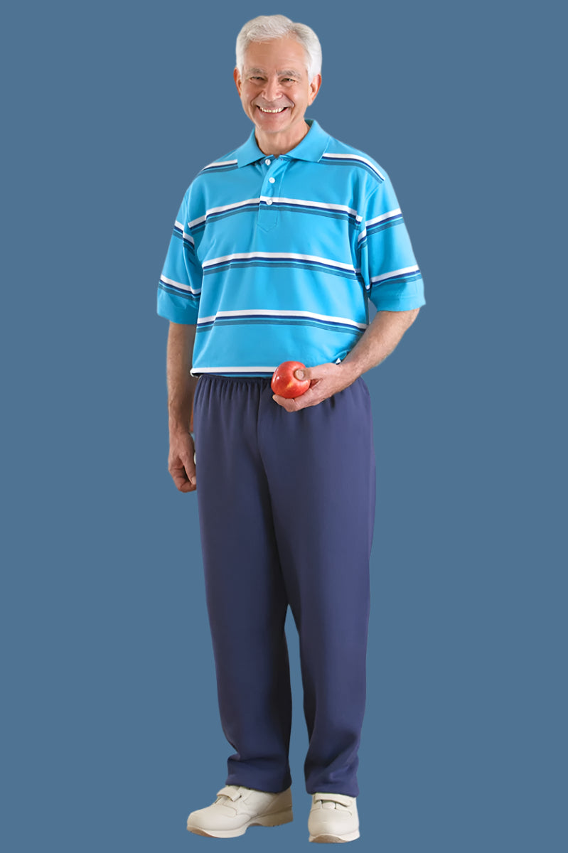 Men's Short Sleeve Polo Jumpsuit by Buck & Buck in Medium Blue Top/Navy Pants, and available in different sizes. This one-piece garments item is part of our one-pieces collection.