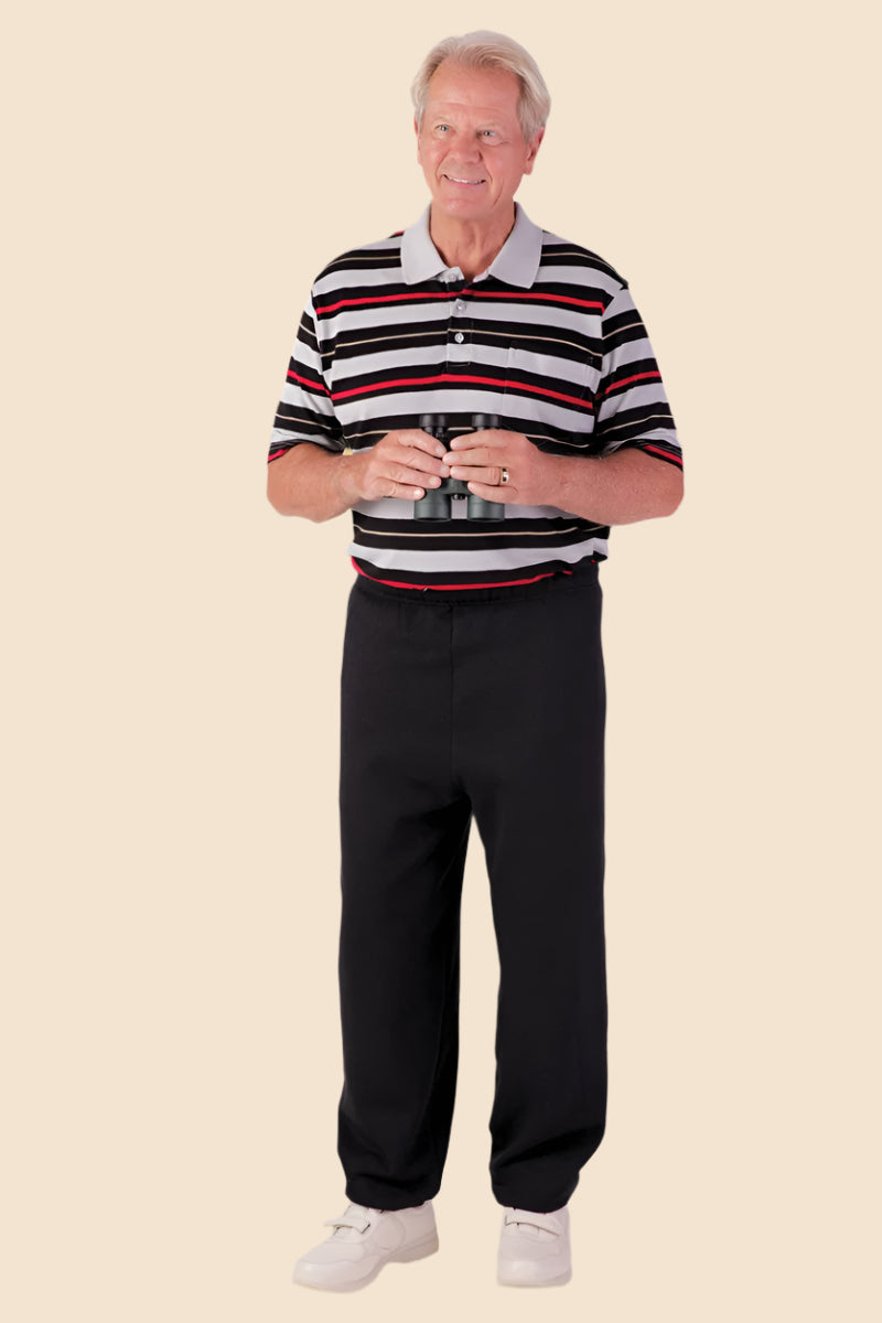 Men's Short Sleeve Polo Jumpsuit by Buck & Buck in Black Top/Black Pants, and available in different sizes. This one-piece garments item is part of our one-pieces collection.