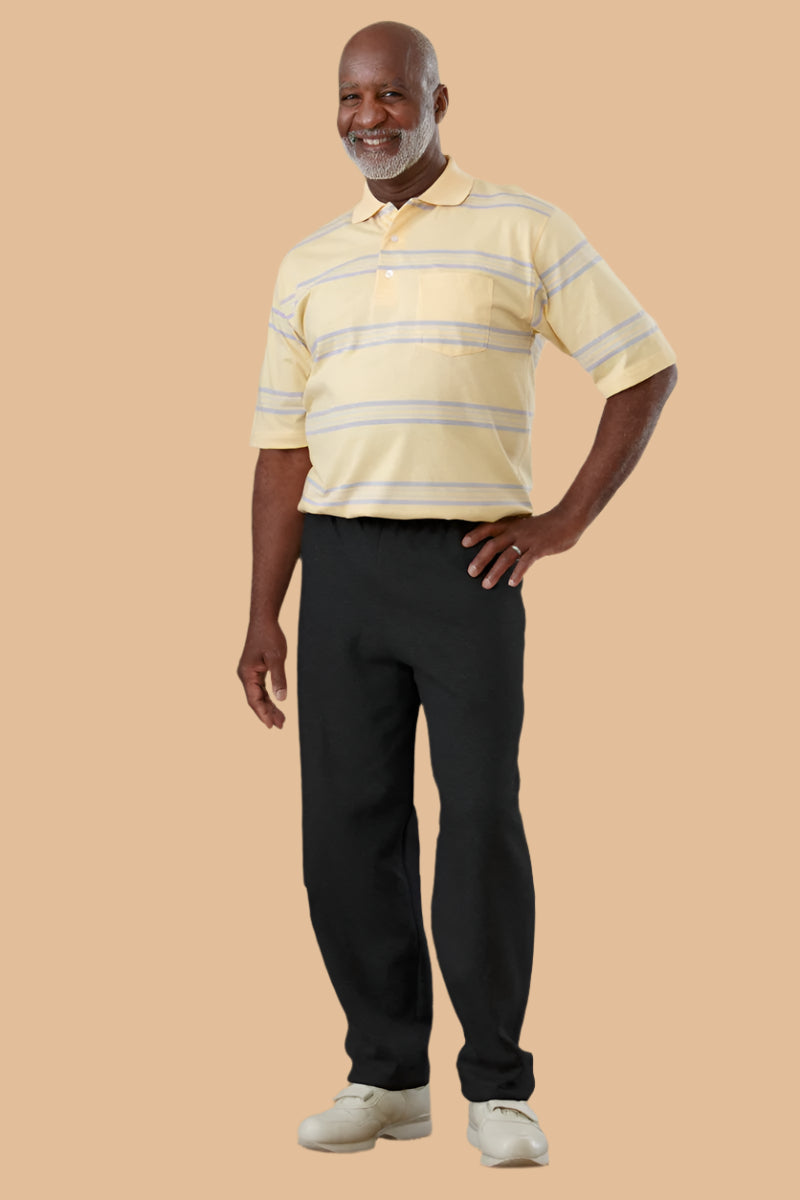 Men's Short Sleeve Polo Jumpsuit by Buck & Buck in Black Top/Black Pants, and available in different sizes. This one-piece garments item is part of our one-pieces collection.