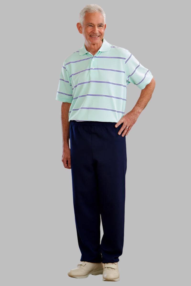 Men's Short Sleeve Polo Jumpsuit by Buck & Buck in Navy Top/Gray Pants, and available in different sizes. This one-piece garments item is part of our one-pieces collection.