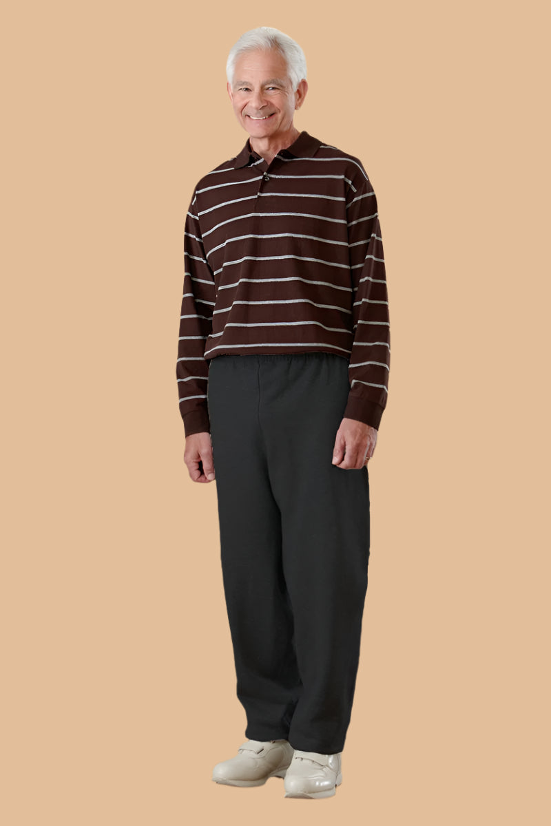 Men's Long Sleeve Polo Jumpsuit by Buck & Buck in Burgundy Top/Black Pants, and available in different sizes. This one-piece garments item is part of our one-pieces collection.