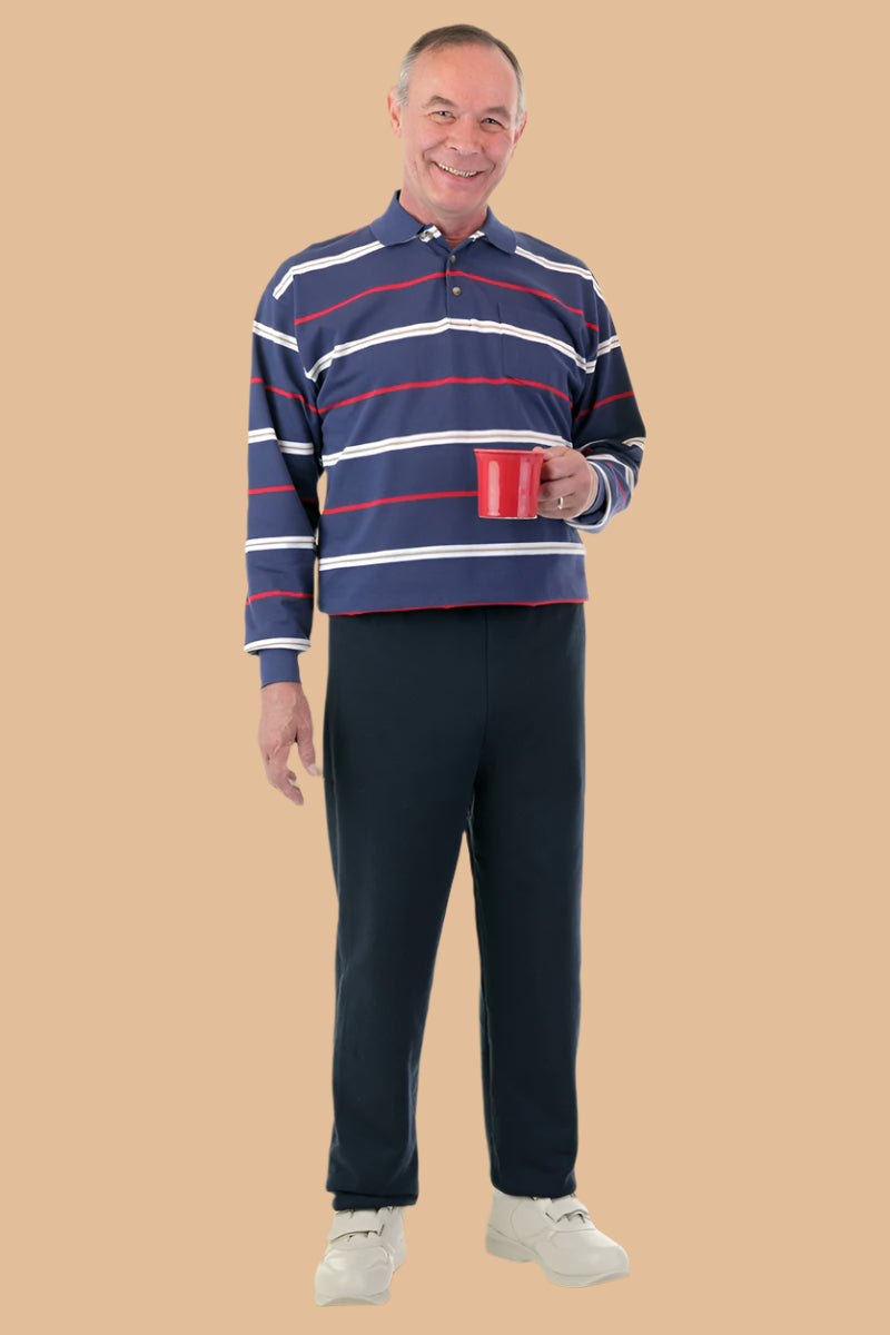Men's Long Sleeve Polo Jumpsuit by Buck & Buck in Black Top/Black Pants, and available in different sizes. This one-piece garments item is part of our one-pieces collection.