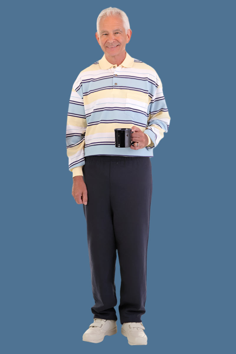 Men's Long Sleeve Polo Jumpsuit by Buck & Buck in Black Top/Black Pants, and available in different sizes. This one-piece garments item is part of our one-pieces collection.