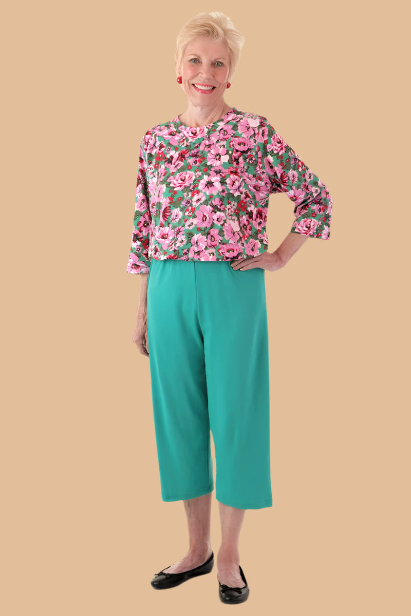 Capri Perfect Fit Jumpsuit-Printed Top for women by Buck & Buck in jade, and available in different sizes. This one-piece garments item is part of our one-pieces collection.