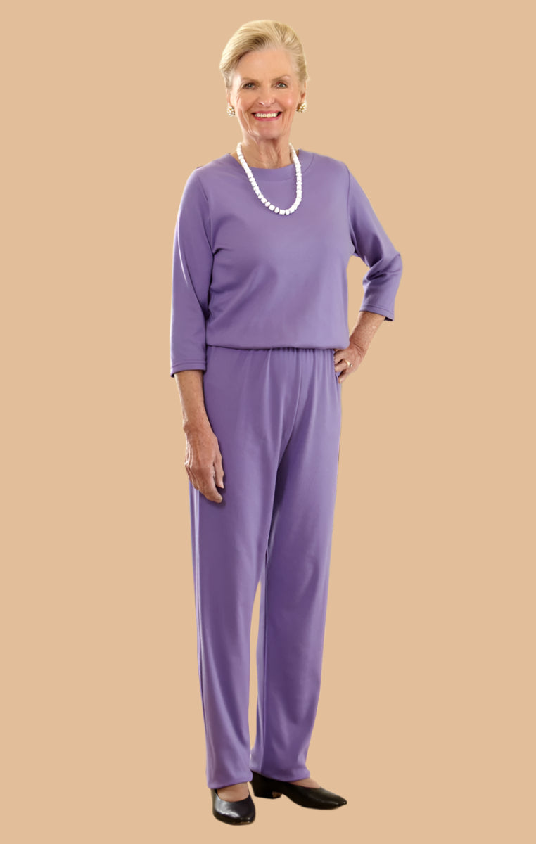 Women's Basic Perfect-Fit Jumpsuit by Buck & Buck in Purple, and available in different sizes. This one-piece garments item is part of our one-pieces collection.