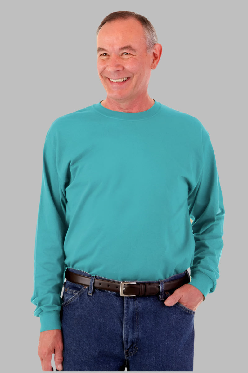 Men's Long Sleeve Wrap Back T-Shirt by Buck & Buck, and available in different sizes. This tops item is part of our t-shirts collection.