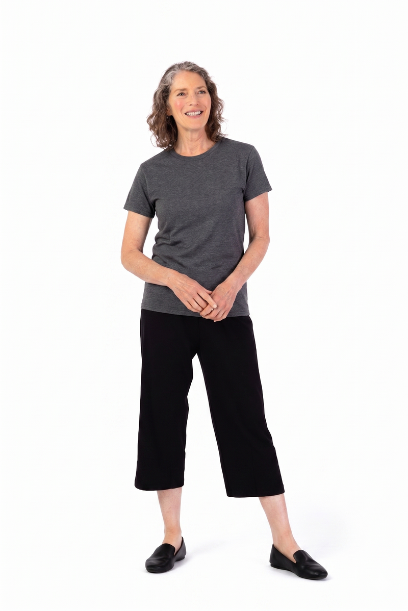Women's Short Sleeve Solid T-Shirt by Buck & Buck in charcoal, and available in different sizes. This tops item is part of our t-shirts collection.