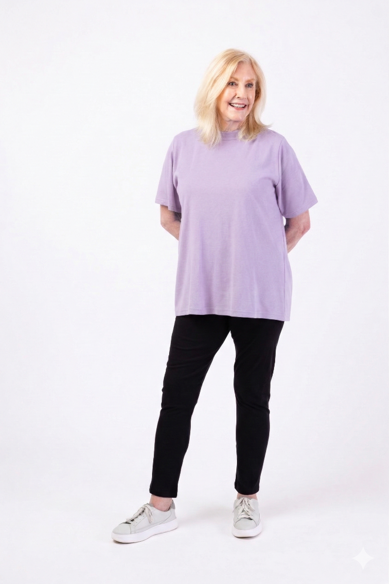 Women's Short Sleeve Wrap Back T-Shirt by Buck & Buck in Lilac, and available in different sizes. This tops item is part of our t-shirts collection.