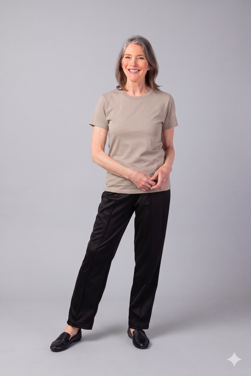 Women's Short Sleeve Solid T-Shirt by Buck & Buck in tan, and available in different sizes. This tops item is part of our t-shirts collection.