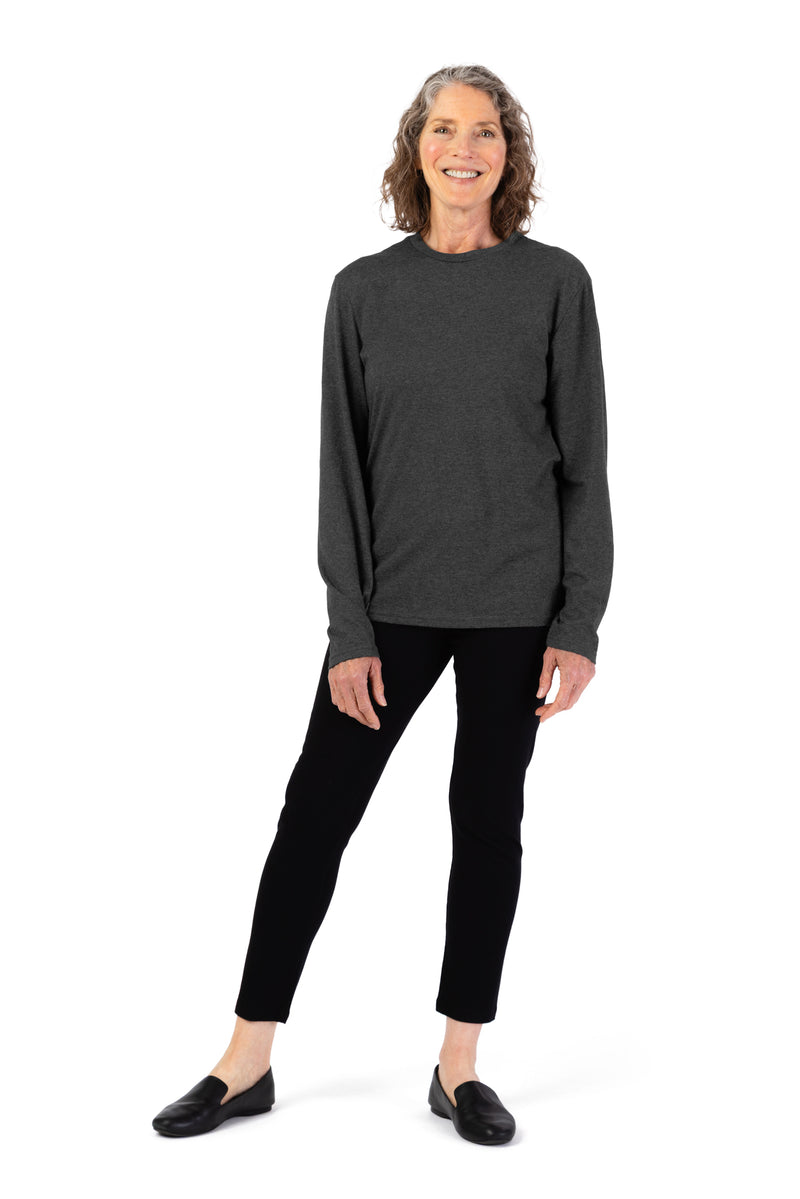 Women's Long Sleeve Solid T-Shirt by Buck & Buck in Charcoal, and available in different sizes. This tops item is part of our t-shirts collection.