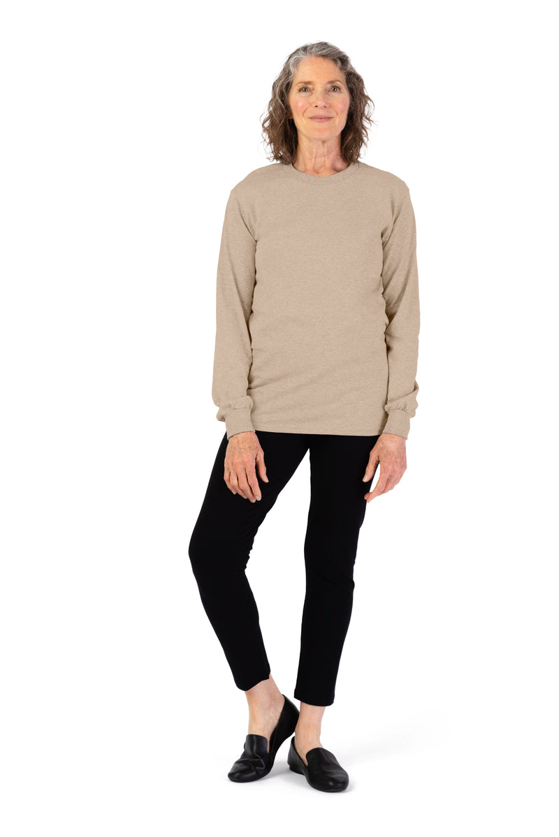 Women's Long Sleeve Solid T-Shirt by Buck & Buck in Tan/Beige, and available in different sizes. This tops item is part of our t-shirts collection.