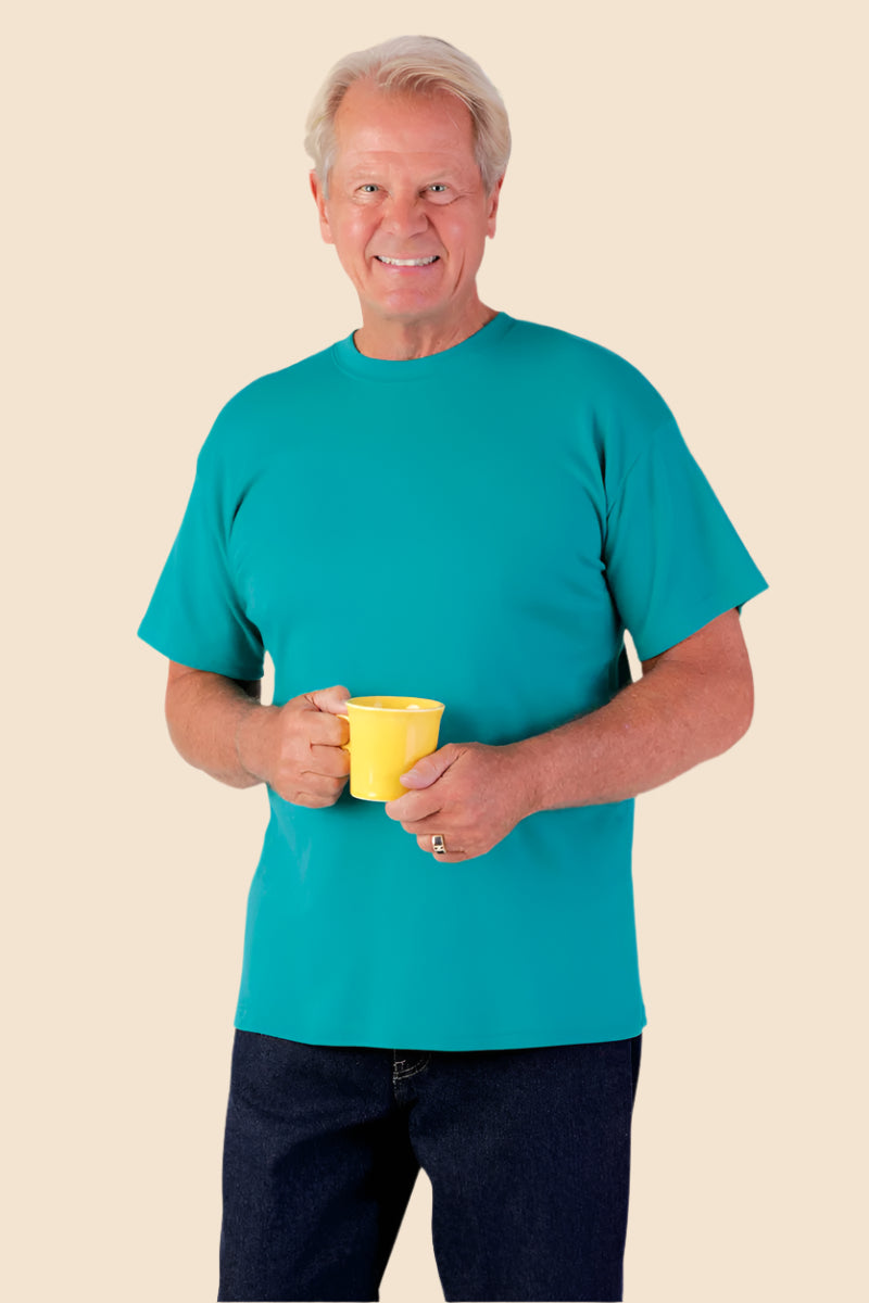 Men's Short Sleeve Solid Snap Back T-Shirt by Buck & Buck in Turquoise, and available in different sizes. This tops item is part of our t-shirts collection.